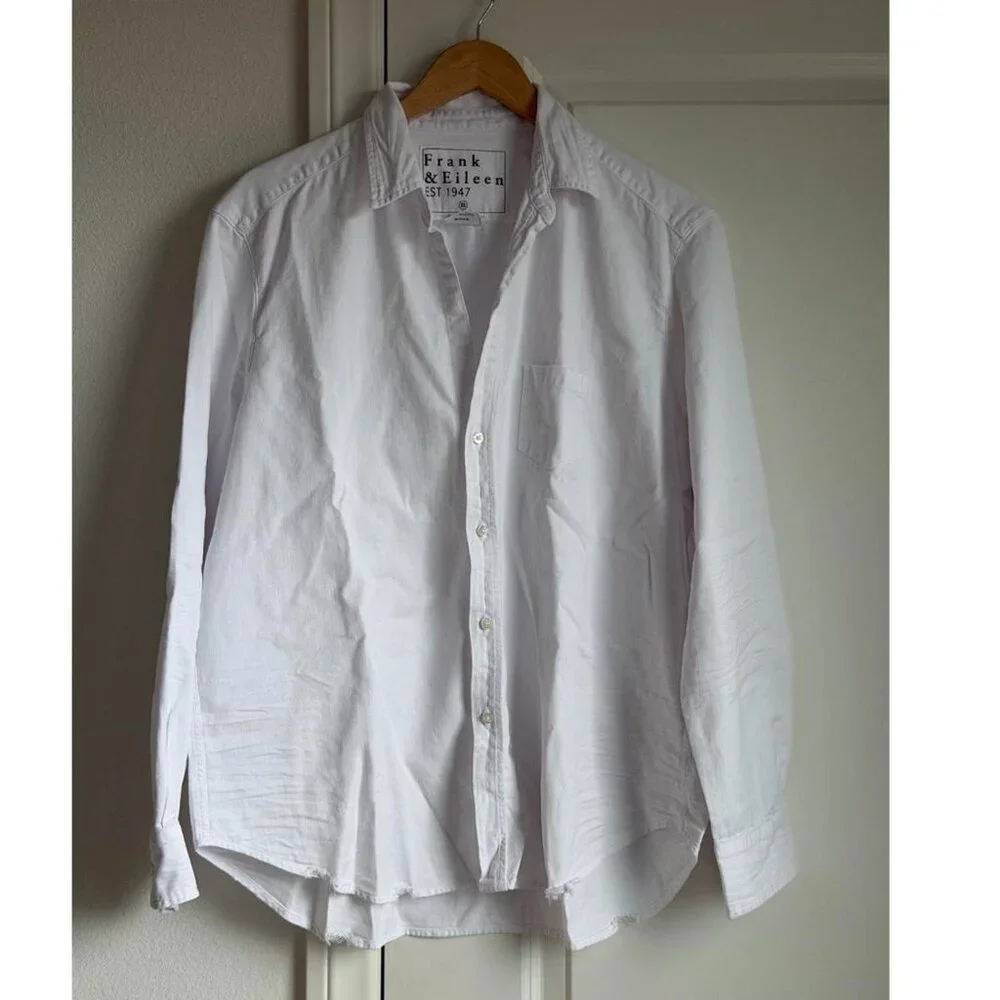 Frank & Eileen Eileen Famous Denim Relaxed Button Up Shirt in White Size X-Large - Picture 4 of 7